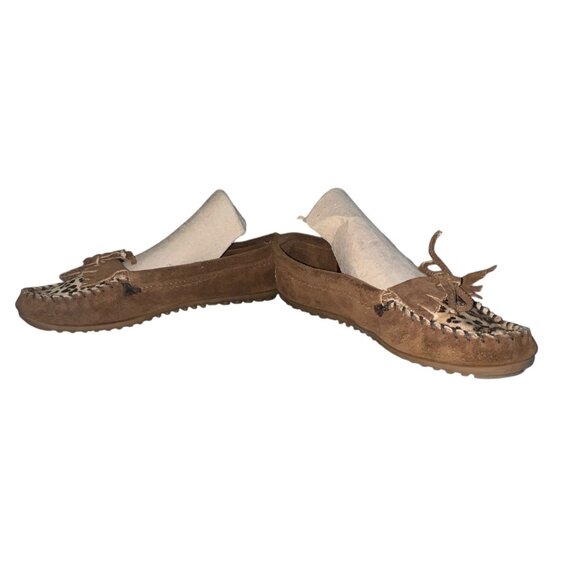 Minnetonka Womens Brown Suede Moccasins With Leopard Print Accent Size 9 - Picture 7 of 13